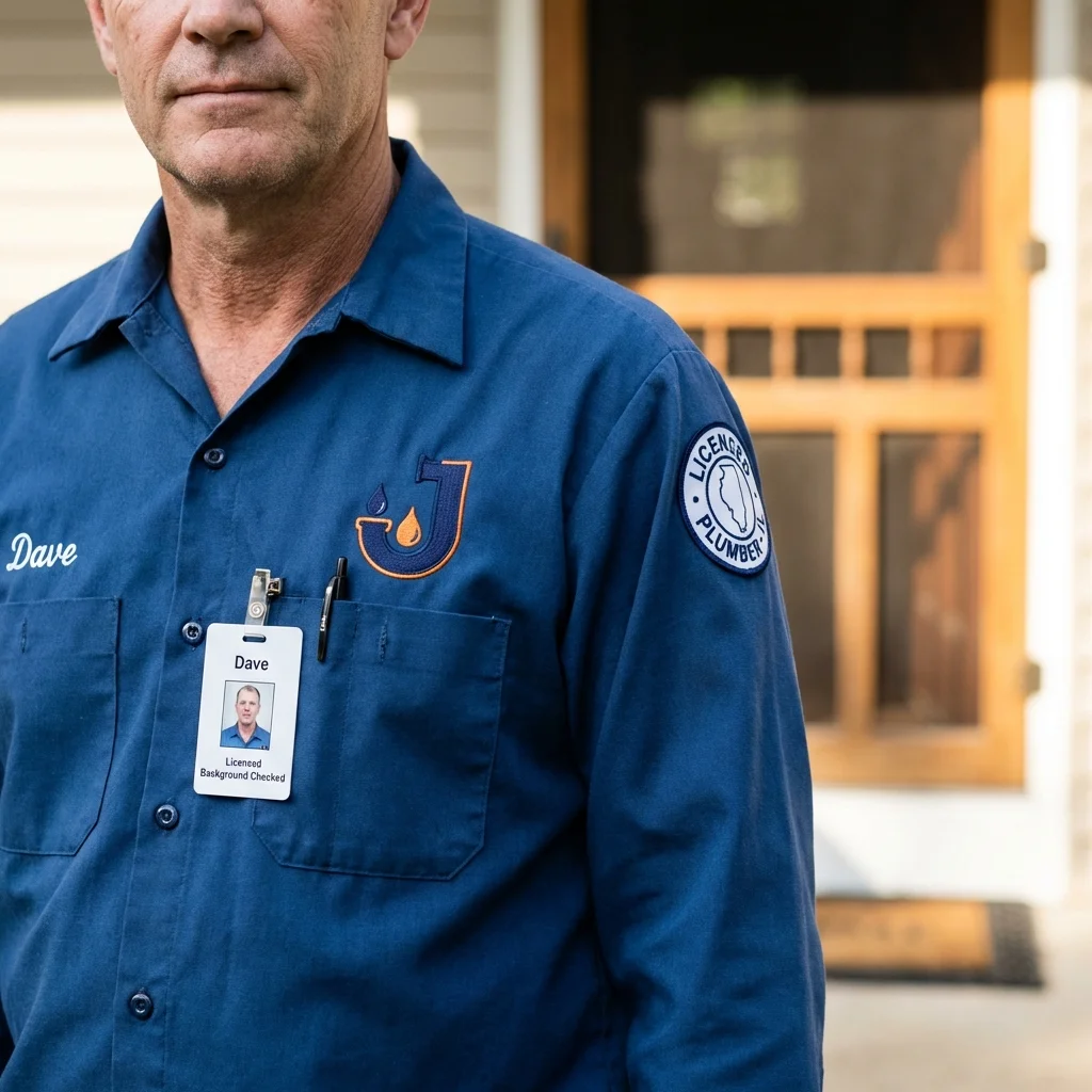 Licensed plumber showing ID badge in Van Alstyne, TX
