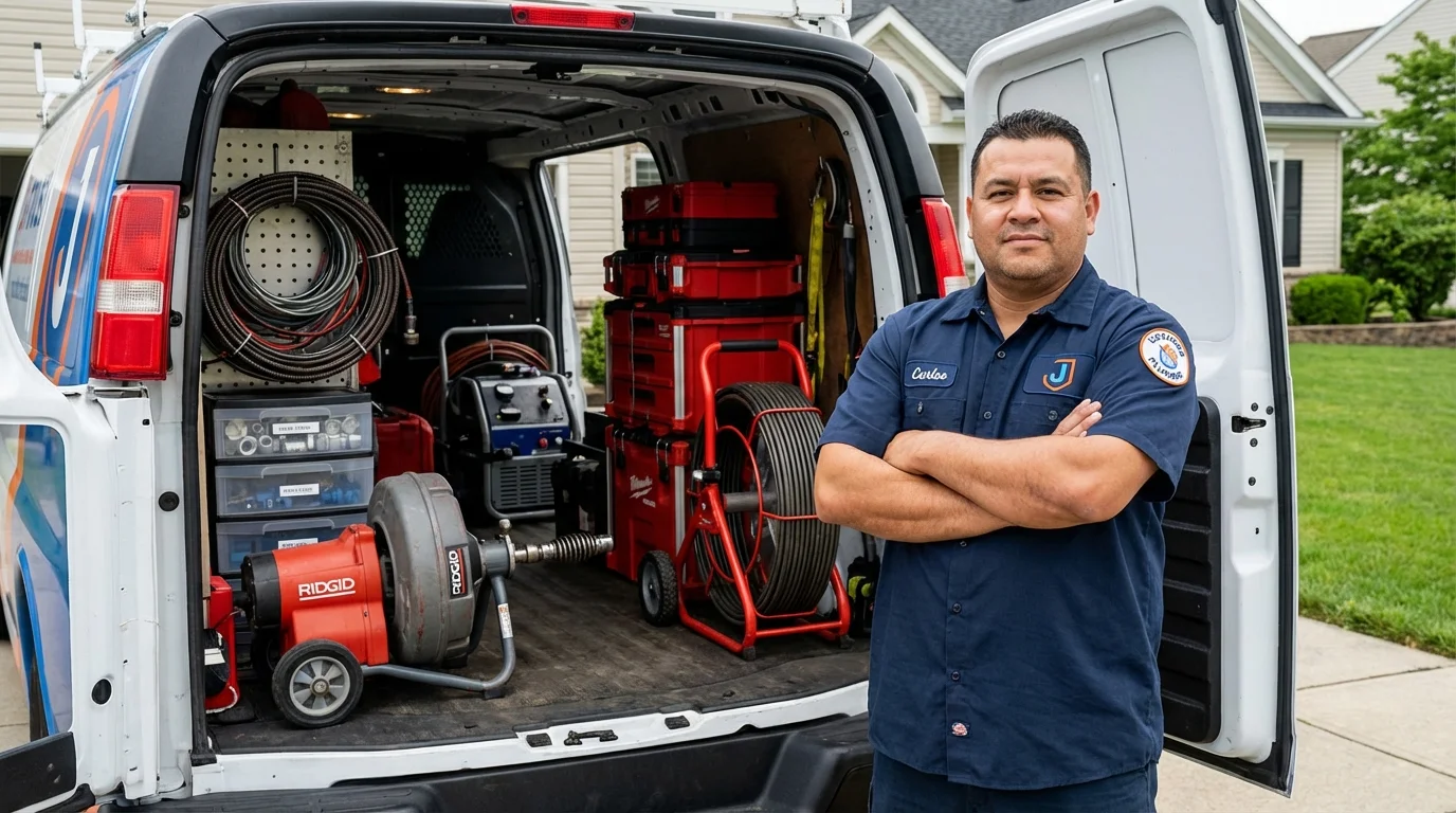 Professional drain cleaning equipment and Johns Plumbing LLC plumber in Van Alstyne