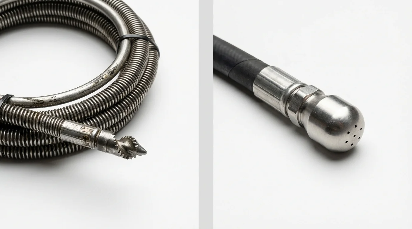 Drain snake cable and hydro jetting nozzle used for drain cleaning in Van Alstyne, TX